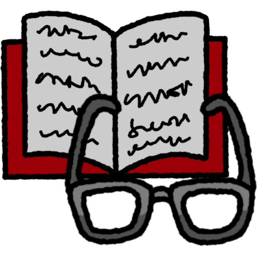 A book (symbolizing reading) with a pair of glasses